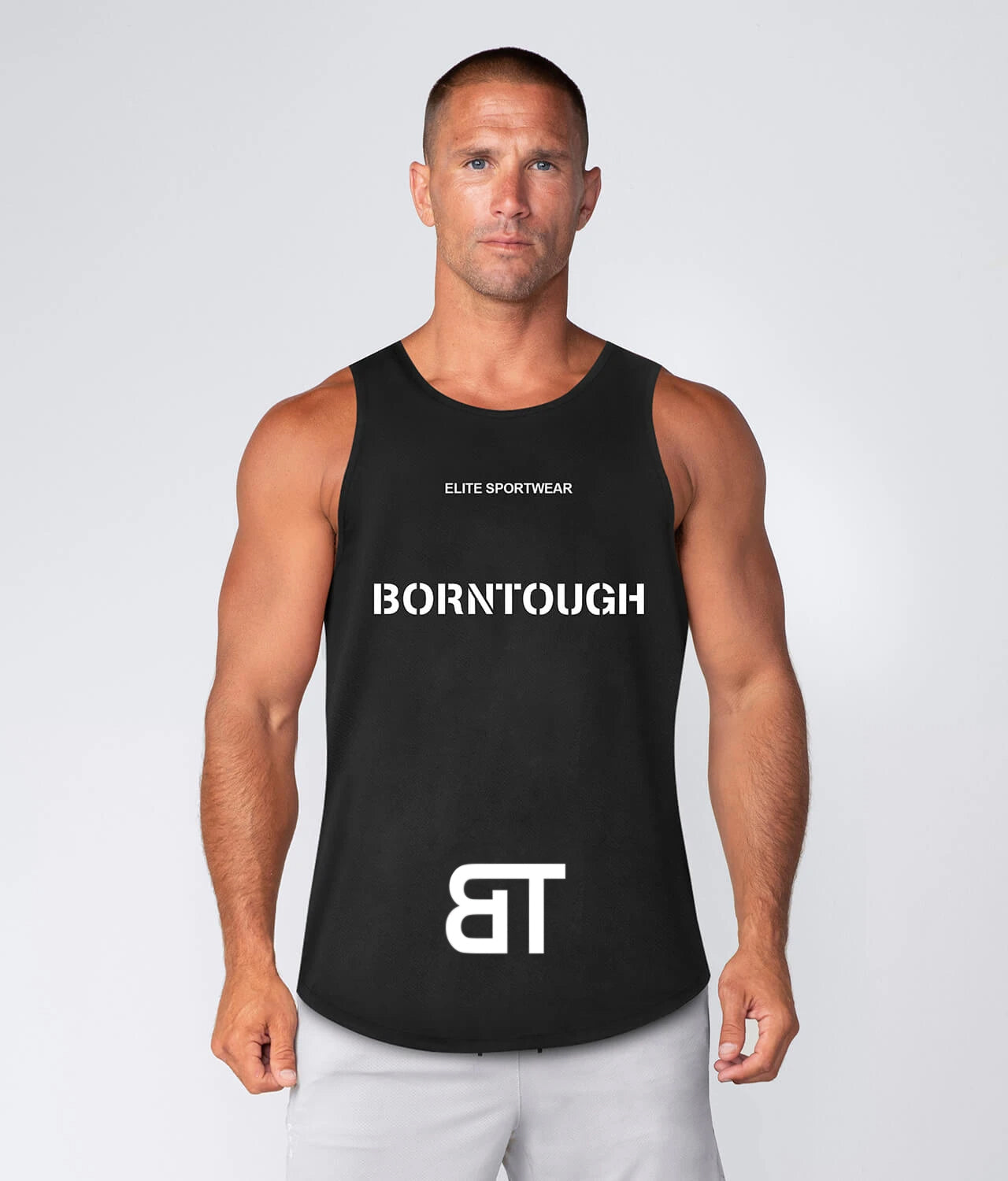 Born Tough Sleeveless Black Gym Workout Shirt For Men - Elite Sports