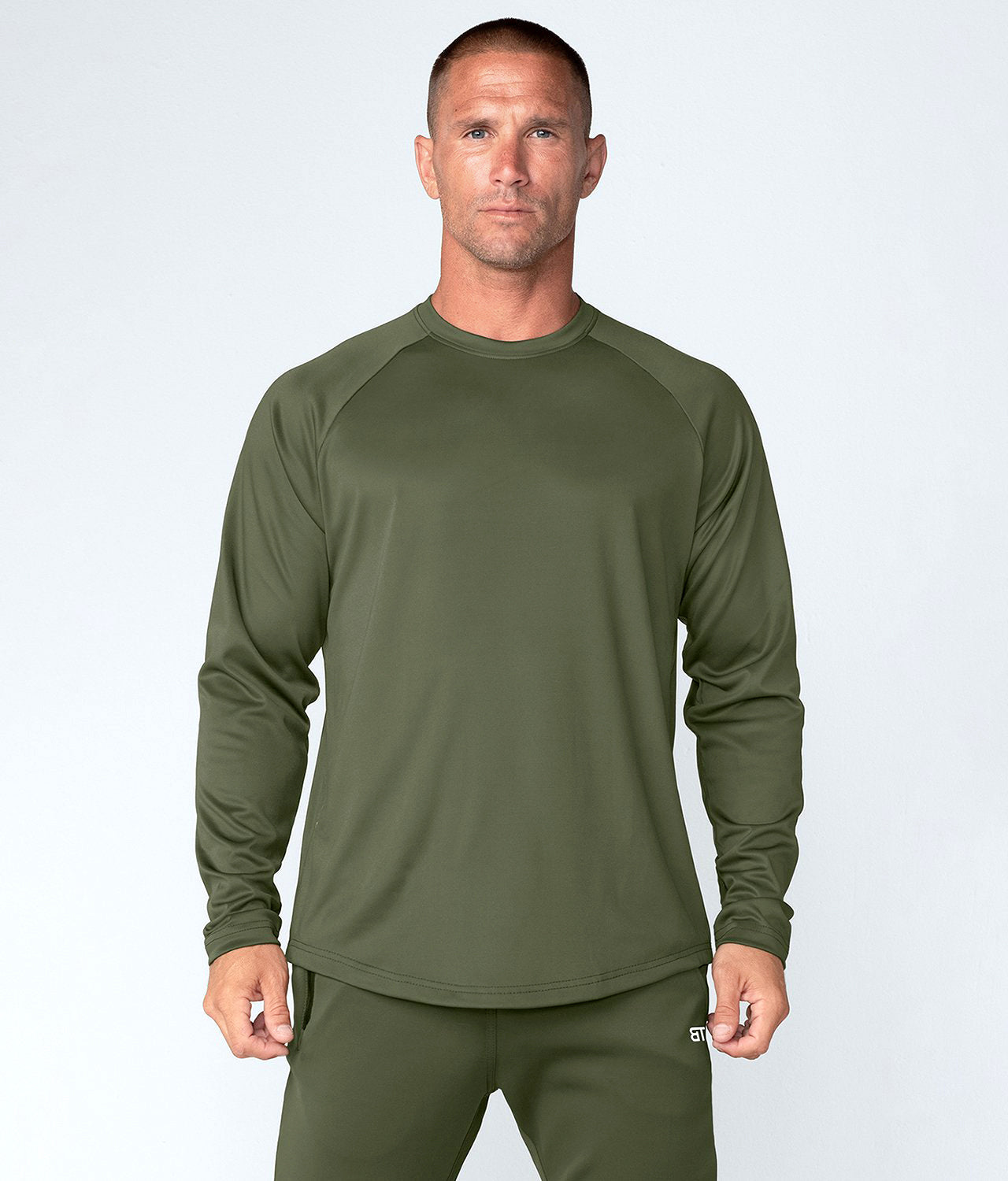 AE, Statement Ribbed Long Sleeves Tee - Kombu green, Gym T-shirts